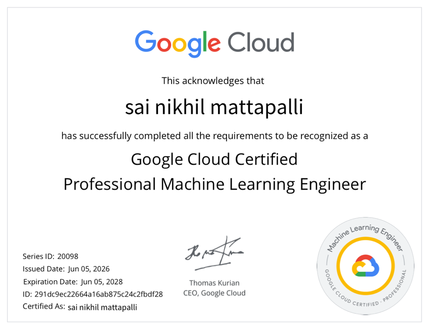Google Cloud Professional Machine Learning Engineer certificate