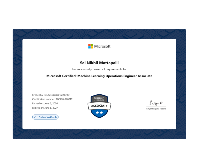 Microsoft Certified: Machine Learning Operations Engineer Associate certificate